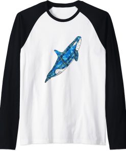 Tribal Polynesian Orca Killer Whale Tattoo Style Raglan Baseball Tee