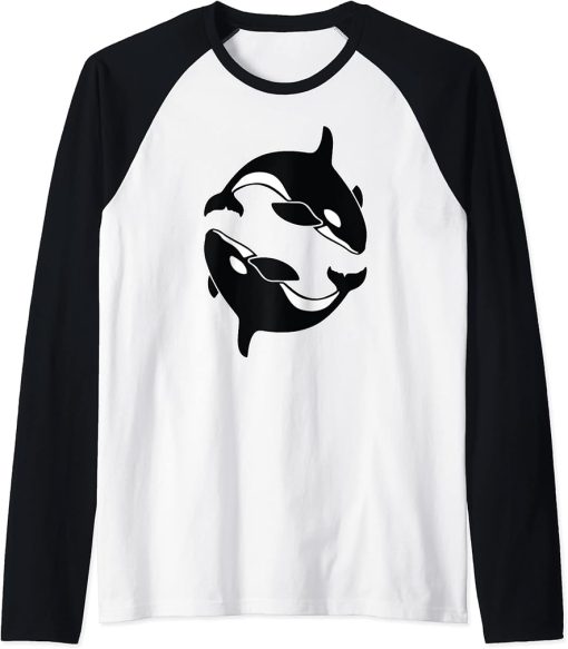 Orca Whale Design Raglan Baseball Tee
