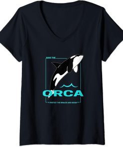 Womens Orca Protect the Whales and Ocean Animal Design V-Neck T-Shirt