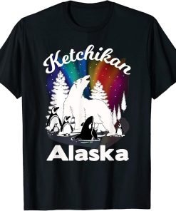 Ketchikan Alaska Aurora Borealis Bear Orca Souvenir T-Shirt
