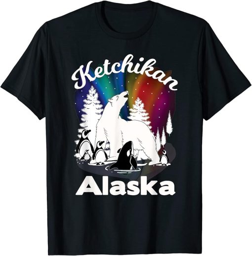 Ketchikan Alaska Aurora Borealis Bear Orca Souvenir T-Shirt