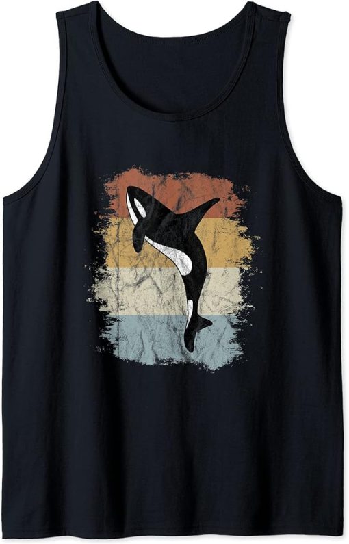 Vintage Killer Whale Art 80s Retro Orca Whale Silhouette Tank Top