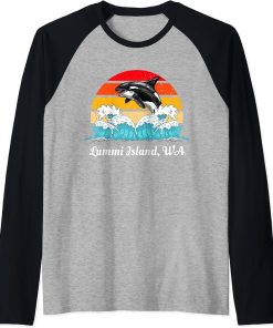 Vintage Port Angeles WA Distressed Orca Killer Whale Art Raglan Baseball Tee