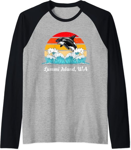 Vintage Port Angeles WA Distressed Orca Killer Whale Art Raglan Baseball Tee